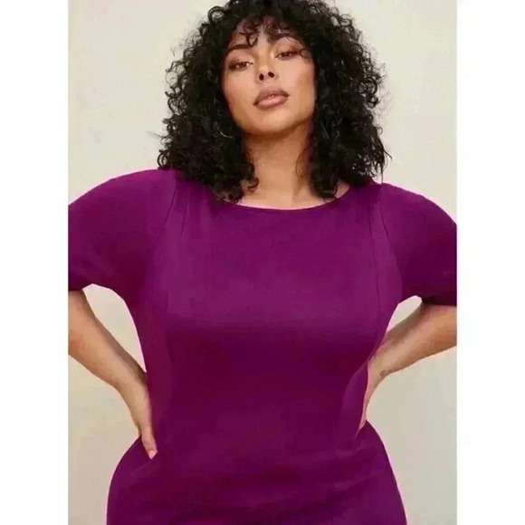 Torrid Midi Studio Cupro Boatneck Bodycon Dress Purple Size 0 L/12 Office Work - Picture 4 of 6